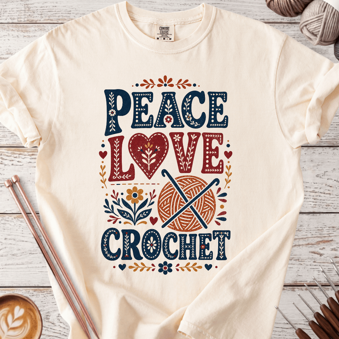 Folk Peace Love Crochet T-shirt