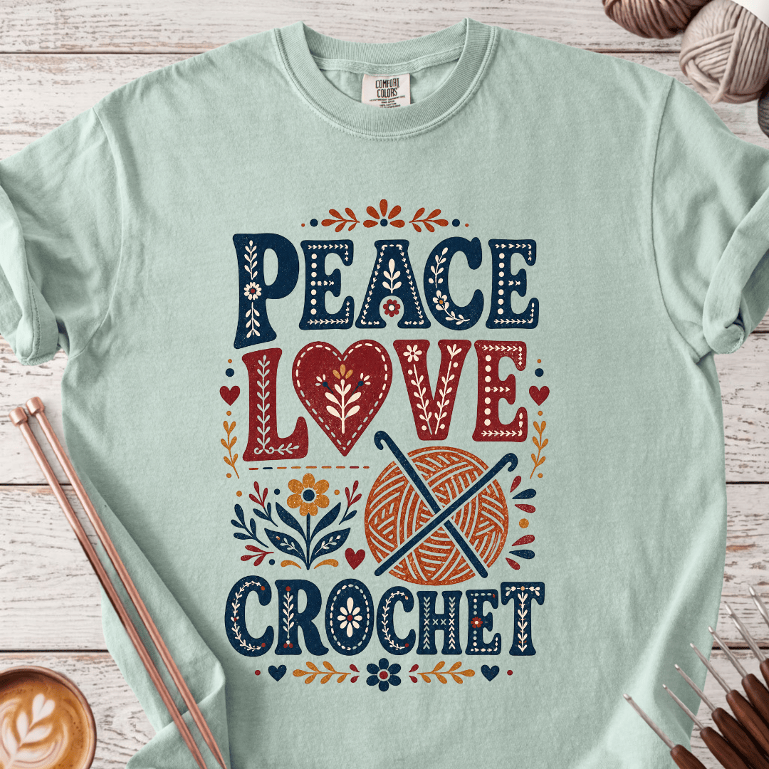 Folk Peace Love Crochet T-shirt