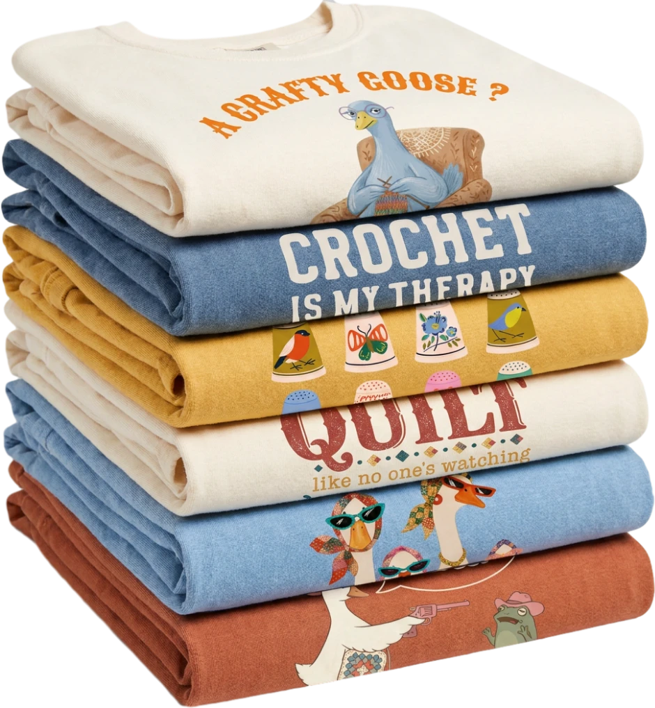 Stack of 6 Crafty Goose tees